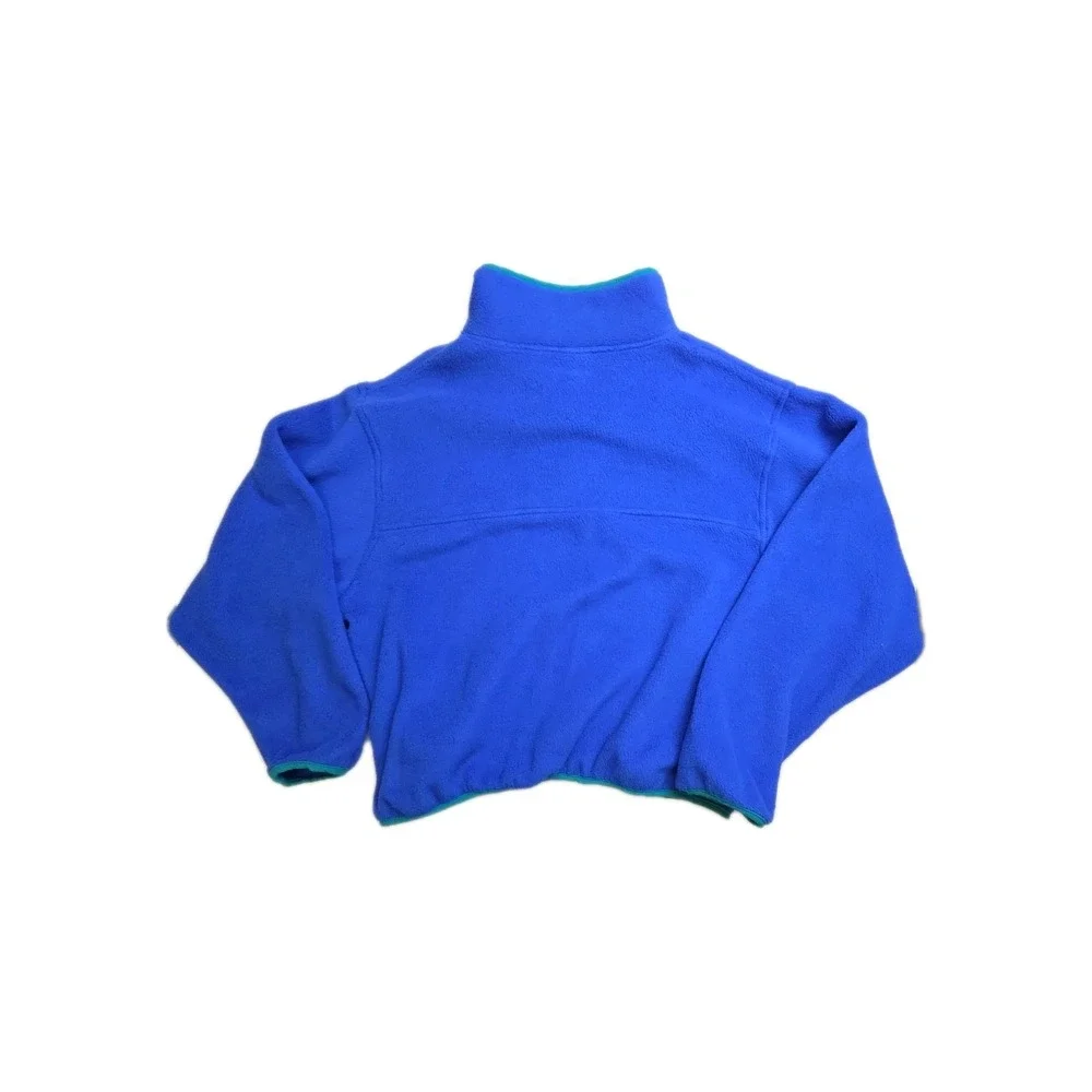 Vintage 90s‎ LL Bean Spell Out Script Snap Button Fleece Sweater Blue USA Mens L
